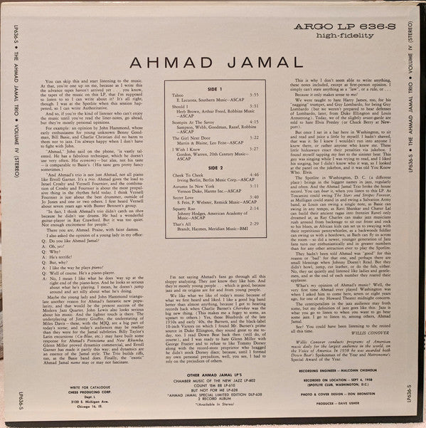 The Ahmad Jamal Trio* - Volume IV - LP