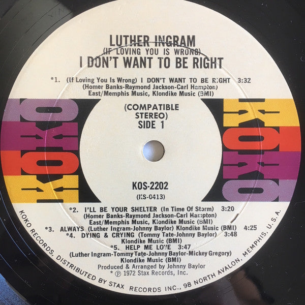 Luther Ingram - (If Loving You Is Wrong) I Don't Want To Be Right - LP