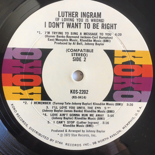 Luther Ingram - (If Loving You Is Wrong) I Don't Want To Be Right - LP