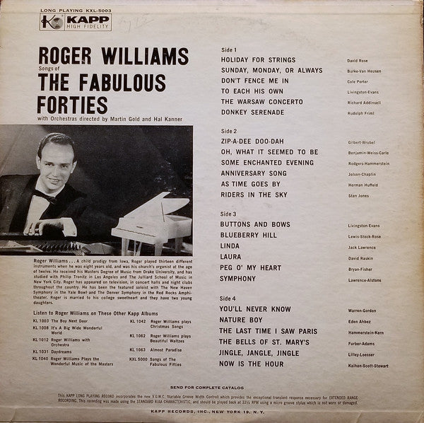 Roger Williams  - Songs Of The Fabulous Forties - LP