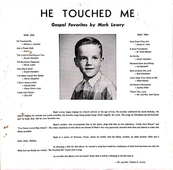 Mark Lowry  - He Touched Me Plus Other Gospel Favorites - LP