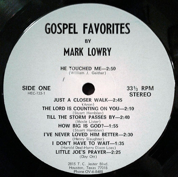Mark Lowry  - He Touched Me Plus Other Gospel Favorites - LP