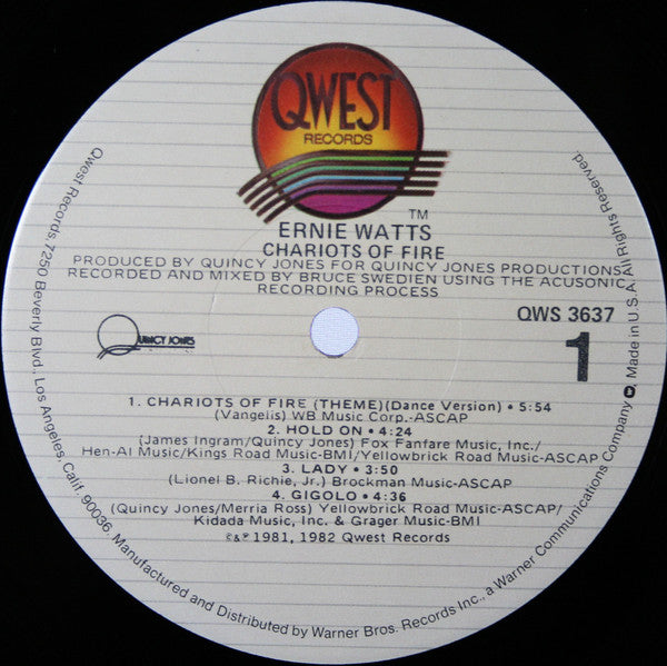 Ernie Watts - Chariots Of Fire - LP