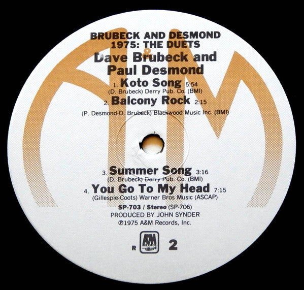 Dave Brubeck, Paul Desmond - Brubeck & Desmond 1975: The Duets - LP