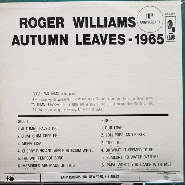Roger Williams  - Autumn Leaves - 1965 - LP