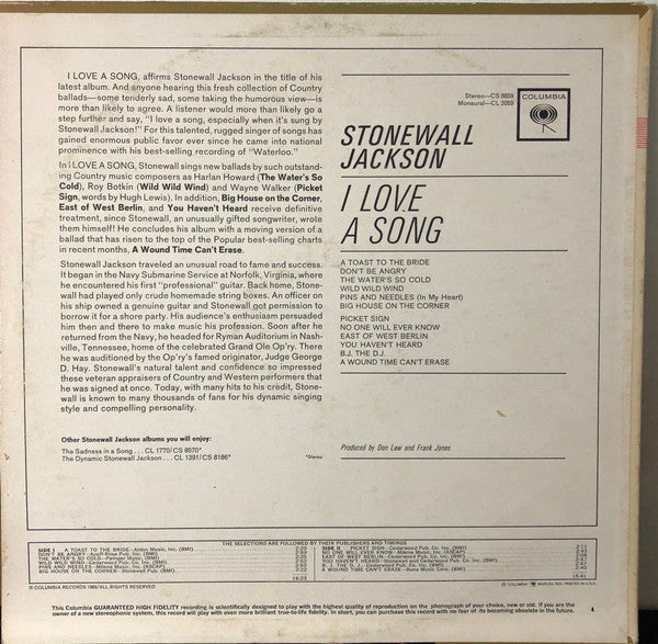 Stonewall Jackson - I Love A Song - LP