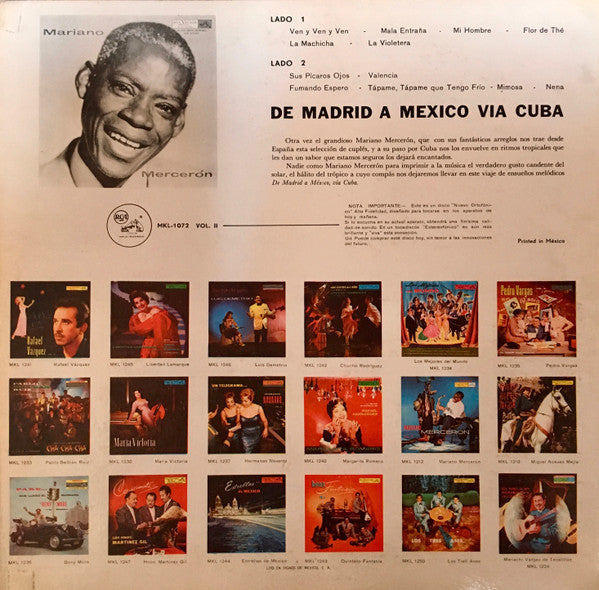 Mariano Mercerón* - Vol. II - De Madrid A Mexico Via Cuba - LP