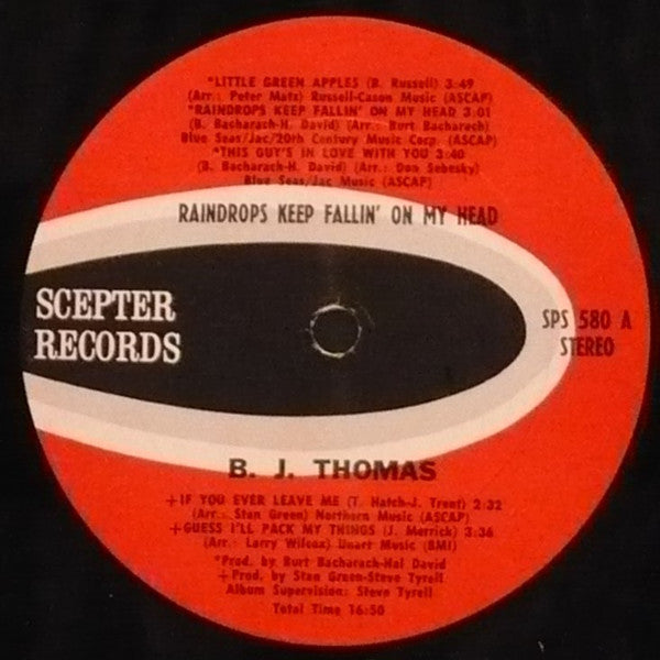 B.J. Thomas - Raindrops Keep Fallin' On My Head - LP