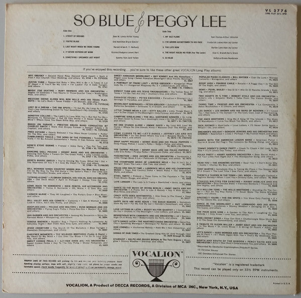 Peggy Lee - So Blue - LP