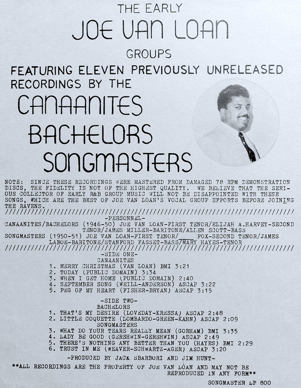 Joe Van Loan, The Canaanites*, The Bachelors (9), The Songmasters (3) - The Early Joe Van Loan Groups - LP