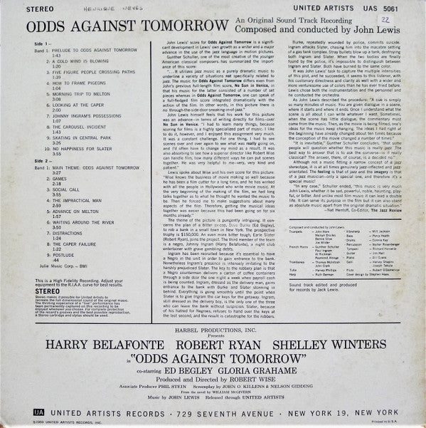 John Lewis  - Odds Against Tomorrow (Original Music From The Motion Picture Soundtrack) - LP
