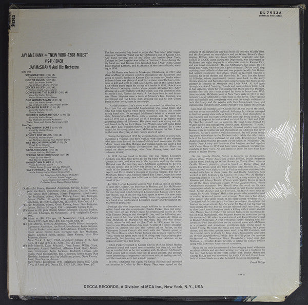 Jay McShann And His Orchestra - New York - 1208 Miles (1941-1943) - LP