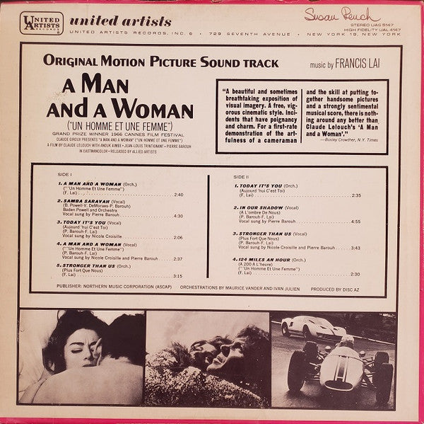 Francis Lai - A Man And A Woman ("Un Homme Et Une Femme") Original Motion Picture Soundtrack - LP