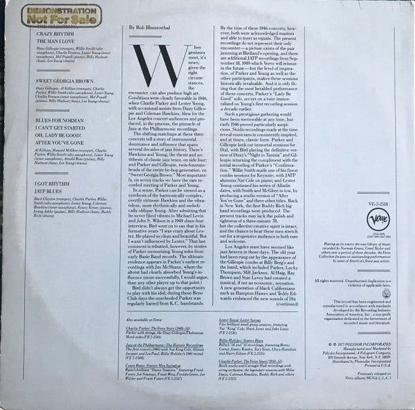 Jazz At The Philharmonic - Bird And Pres: The '46 Concerts - LP