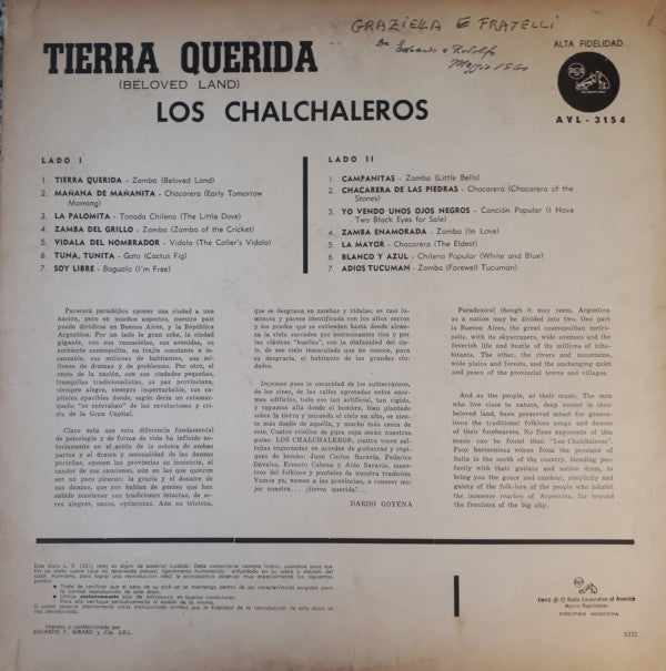 Los Chalchaleros - Tierra Querida - LP