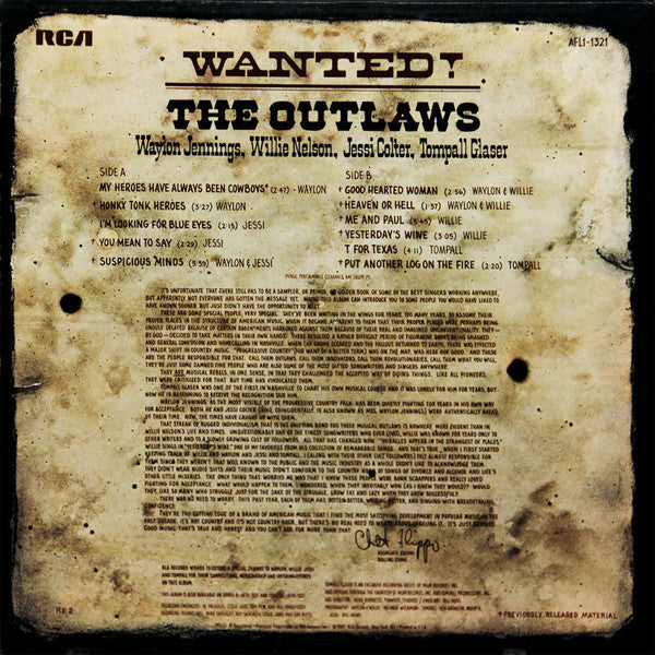 Waylon Jennings, Willie Nelson, Jessi Colter, Tompall Glaser - Wanted! The Outlaws - LP