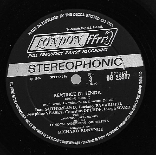 Bellini* - Joan Sutherland, Josephine Veasey, Luciano Pavarotti, Cornelius Opthof, London Symphony*, Richard Bonynge - Beatrice Di Tenda - LP