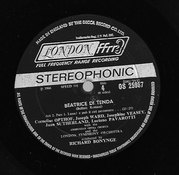Bellini* - Joan Sutherland, Josephine Veasey, Luciano Pavarotti, Cornelius Opthof, London Symphony*, Richard Bonynge - Beatrice Di Tenda - LP