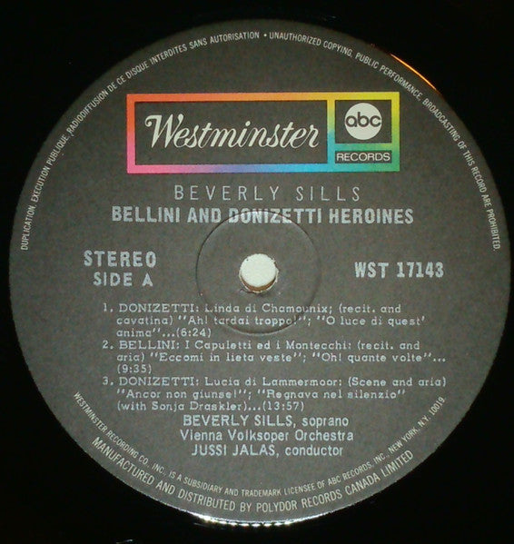 Beverly Sills, Vienna Volksopern Orchestra*, Vienna Akademie Chorus*, Jussi Jalas - Bellini And Donizetti Heroines - LP