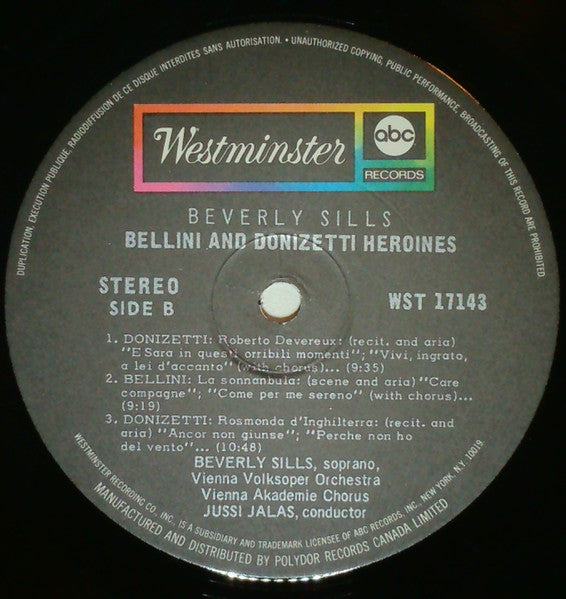 Beverly Sills, Vienna Volksopern Orchestra*, Vienna Akademie Chorus*, Jussi Jalas - Bellini And Donizetti Heroines - LP