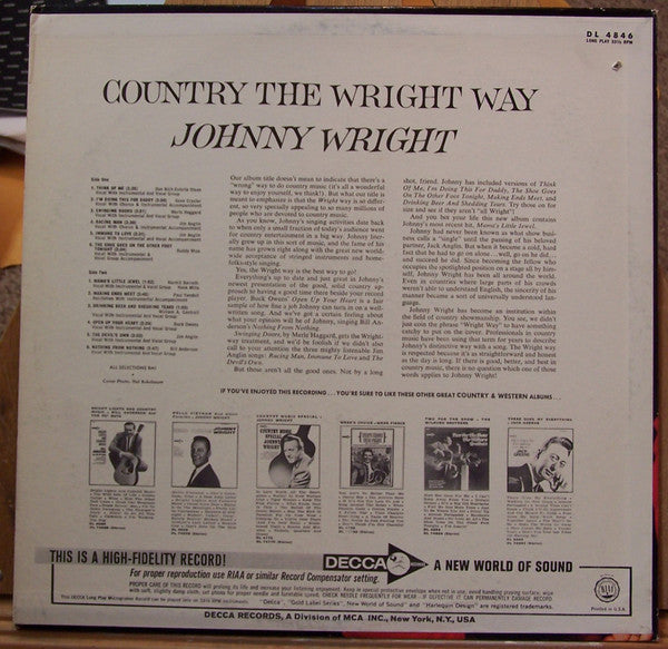 Johnny Wright (2) - Country... The Wright Way - LP