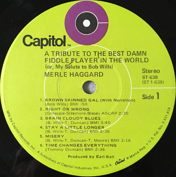 Merle Haggard - A Tribute To The Best Damn Fiddle Player In The World (Or, My Salute To Bob Wills) - LP