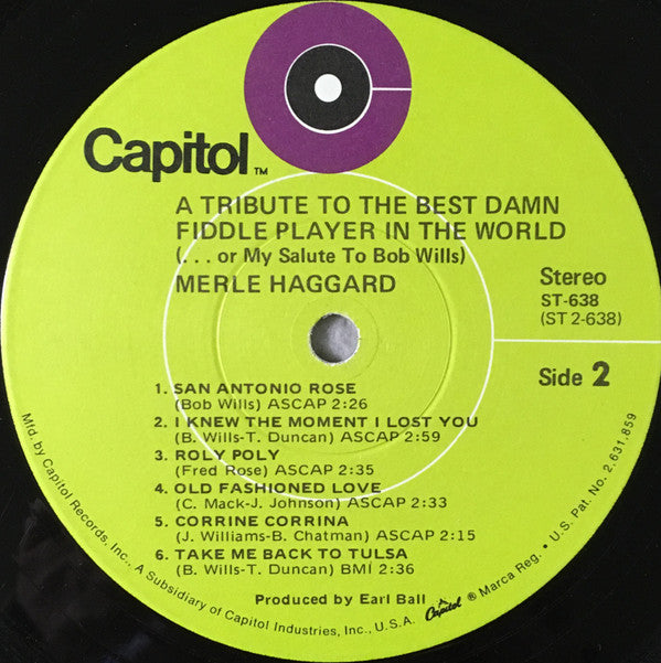 Merle Haggard - A Tribute To The Best Damn Fiddle Player In The World (Or, My Salute To Bob Wills) - LP