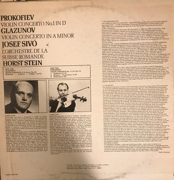 Prokofiev* / Glazunov*, Josef Sivó*, L'Orchestre De La Suisse Romande, Horst Stein - Violin Concerto No.1 In D / Violin Concerto In A Minor - LP