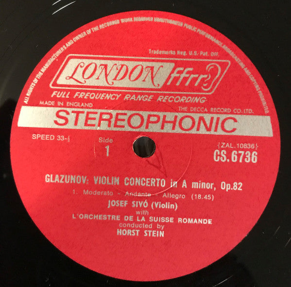 Prokofiev* / Glazunov*, Josef Sivó*, L'Orchestre De La Suisse Romande, Horst Stein - Violin Concerto No.1 In D / Violin Concerto In A Minor - LP