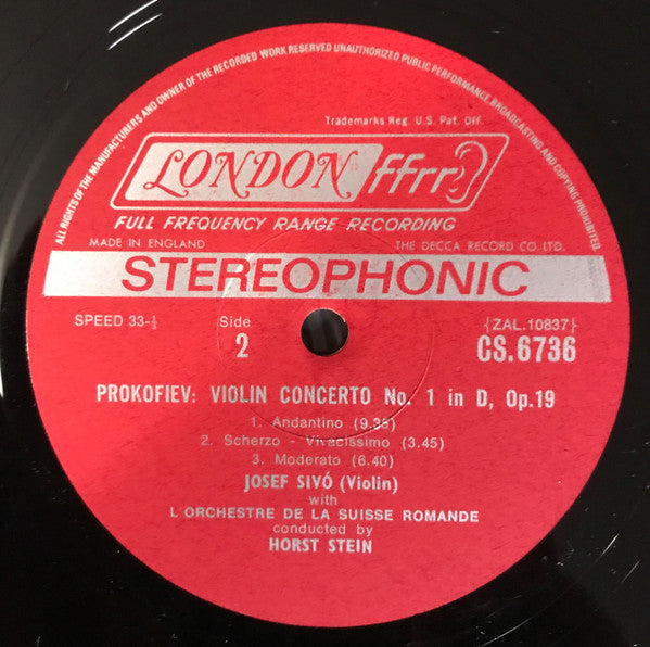 Prokofiev* / Glazunov*, Josef Sivó*, L'Orchestre De La Suisse Romande, Horst Stein - Violin Concerto No.1 In D / Violin Concerto In A Minor - LP