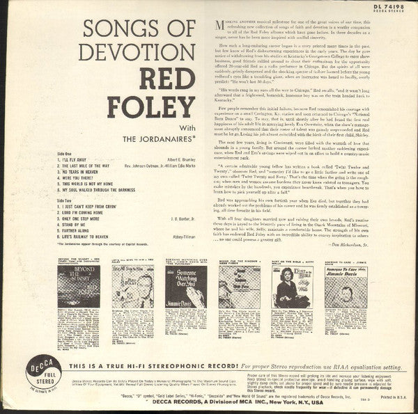 Red Foley With The Jordanaires - Songs Of Devotion - LP