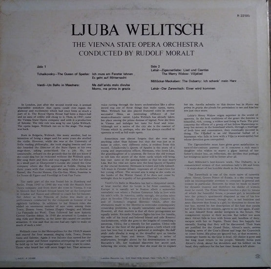 Ljuba Welitsch, The Vienna State Opera Orchestra*, Rudolf Moralt - Opera And Operetta Arias - LP