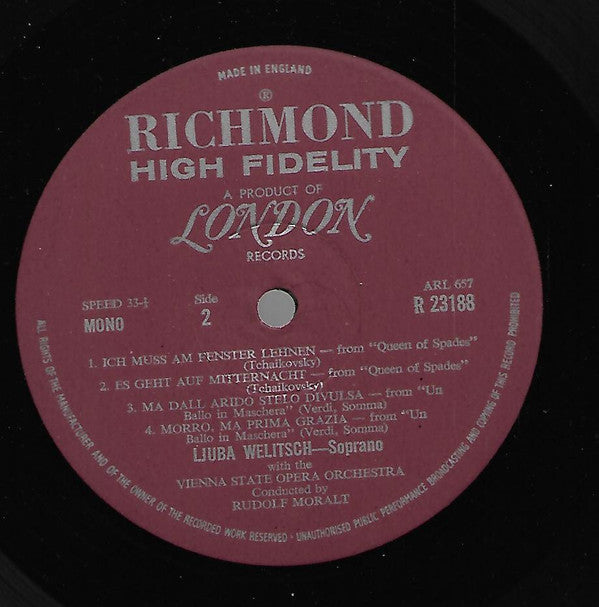 Ljuba Welitsch, The Vienna State Opera Orchestra*, Rudolf Moralt - Opera And Operetta Arias - LP