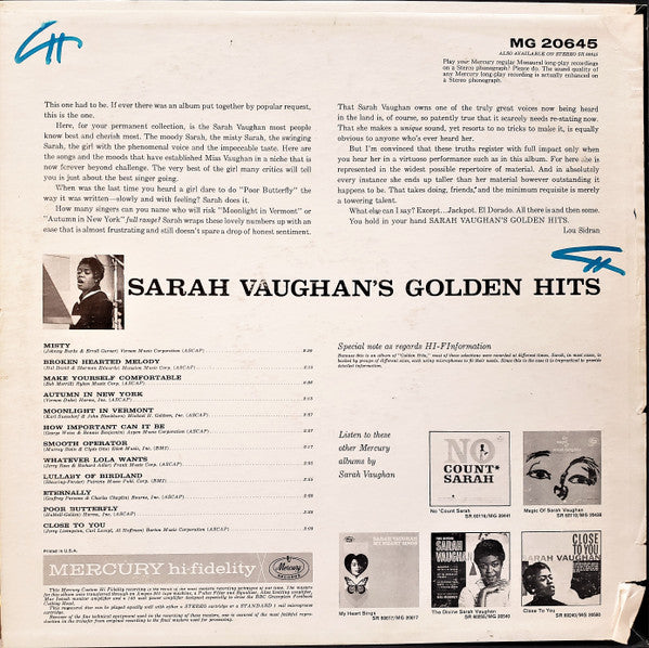 Sarah Vaughan - Sarah Vaughan's Golden Hits!!! - LP