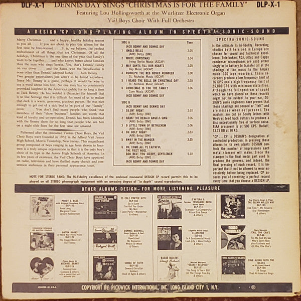 Dennis Day - Dennis Day Sings "Christmas Is For The Family" - LP