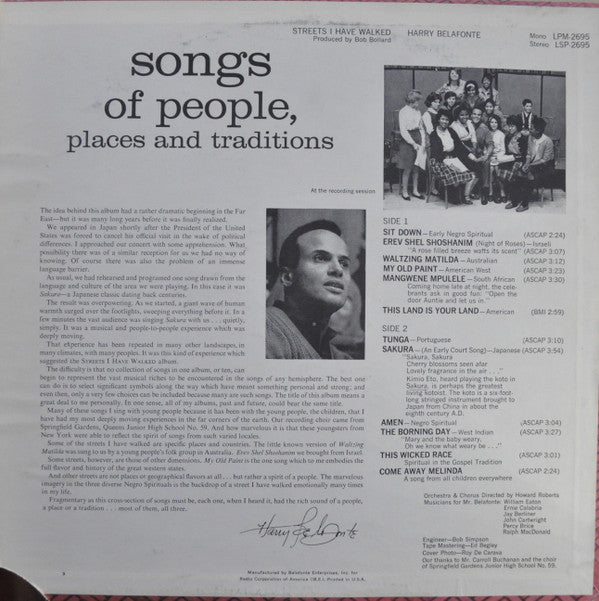 Harry Belafonte - Streets I Have Walked - LP