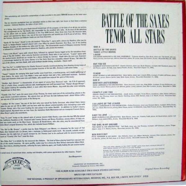 Various - Battle Of The Saxes Tenor All Stars 1945 - LP - LP