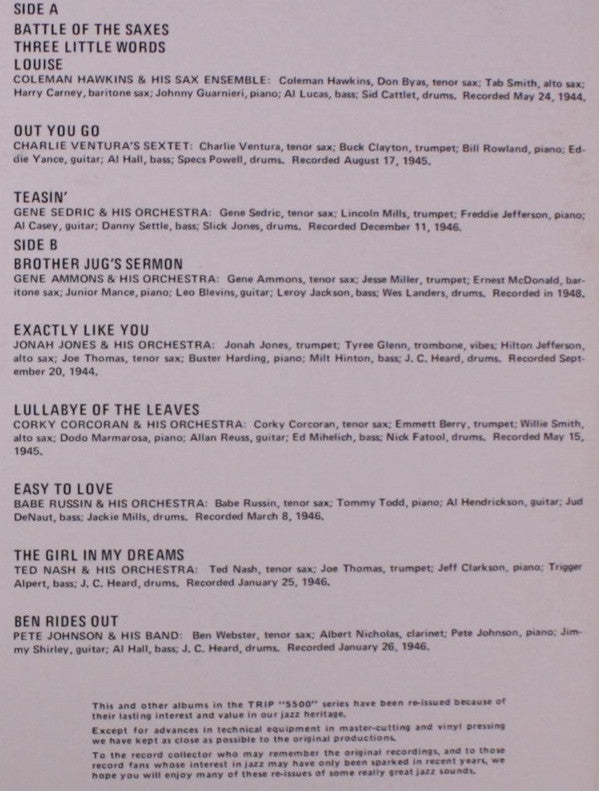 Various - Battle Of The Saxes Tenor All Stars 1945 - LP - LP