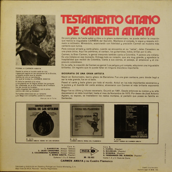 Carmen Amaya & Company - Testamento Gitano De Carmen Amaya - LP