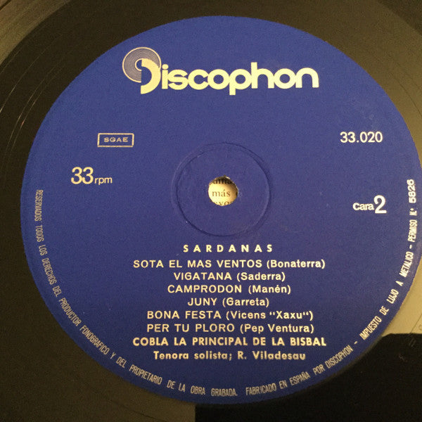 Cobla La Principal De La Bisbal · Tenora Solista: R. Viladesau* - Sardanas 2 - LP
