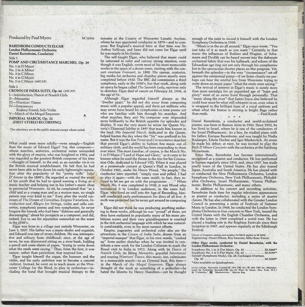Barenboim* Conducts Elgar*, London Philharmonic Orchestra - The Five Pomp & Circumstance Marches / Imperial March / Crown Of India Suite - LP