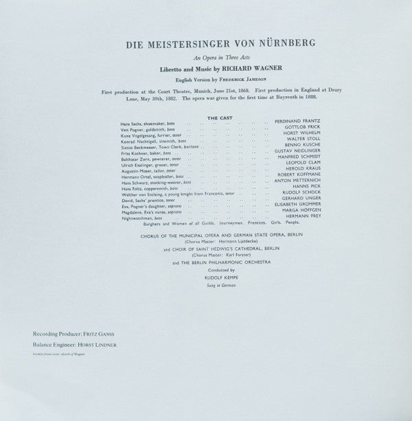 Richard Wagner - Ferdinand Frantz, Gottlob Frick, Benno Kusche, Rudolf Schock, Elisabeth Grümmer, Gerhard Unger, Marga Höffgen, Gustav Neidlinger - Berlin Philharmonic Orchestra*, Rudolf Kempe - Die Meistersinger Von Nürnberg - LP