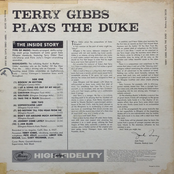 Terry Gibbs, Terry Gibbs Quartet - Terry Gibbs Plays The Duke (A Tribute To Duke Ellington) - LP