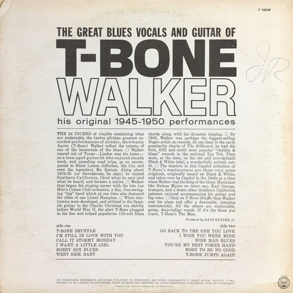 T-Bone Walker - The Great Blues Vocals And Guitar Of T-Bone Walker (His Original 1945-1950 Performances) - LP