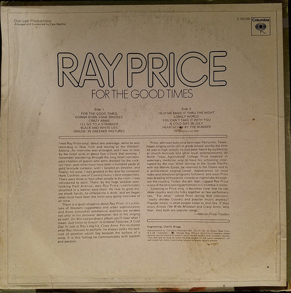 Ray Price - For The Good Times - LP