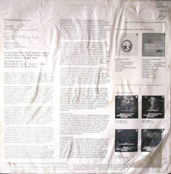 Richard Wagner - Birgit Nilsson, Helge Brilioth, Norman Bailey . Orchestra Of The Royal Opera House, Covent Garden : Leif Segerstam - Duets From "Parsifal" And "Die Walküre" - LP