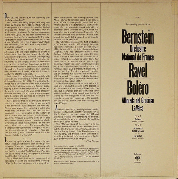 Bernstein*, Orchestre National De France - Ravel* - Boléro / Alborada Del Gracioso / La Valse - LP