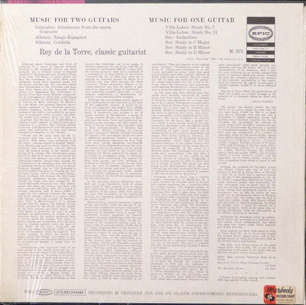 Rey De La Torre - Music For Two Guitars / Music For One Guitar - LP