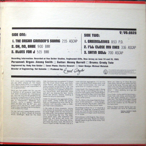 The Incredible Jimmy Smith* Featuring Kenny Burrell And Grady Tate - Organ Grinder Swing - LP