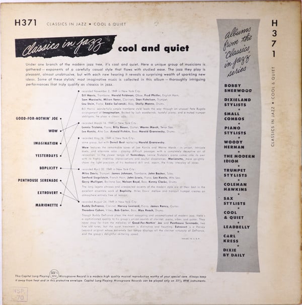 Lennie Tristano, Bill Harris, Miles Davis, Buddy DeFranco - Cool And Quiet - LP